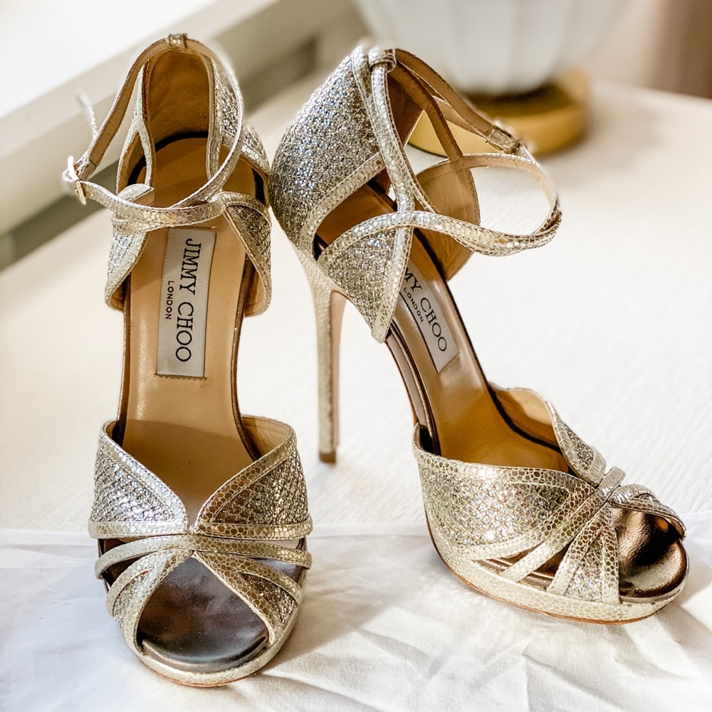 Jimmy Choo Metallic Glitter-coated Snake-print